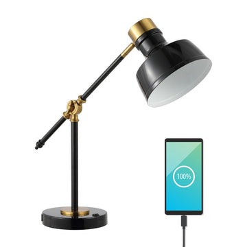 Allegra 18.5" Classic Farmhouse Adjustable Cantilever LED Task Lamp with USB Charging Port - JONATHAN Y